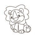 Animals, coloring book for kids. Black and white image, lion. Royalty Free Stock Photo